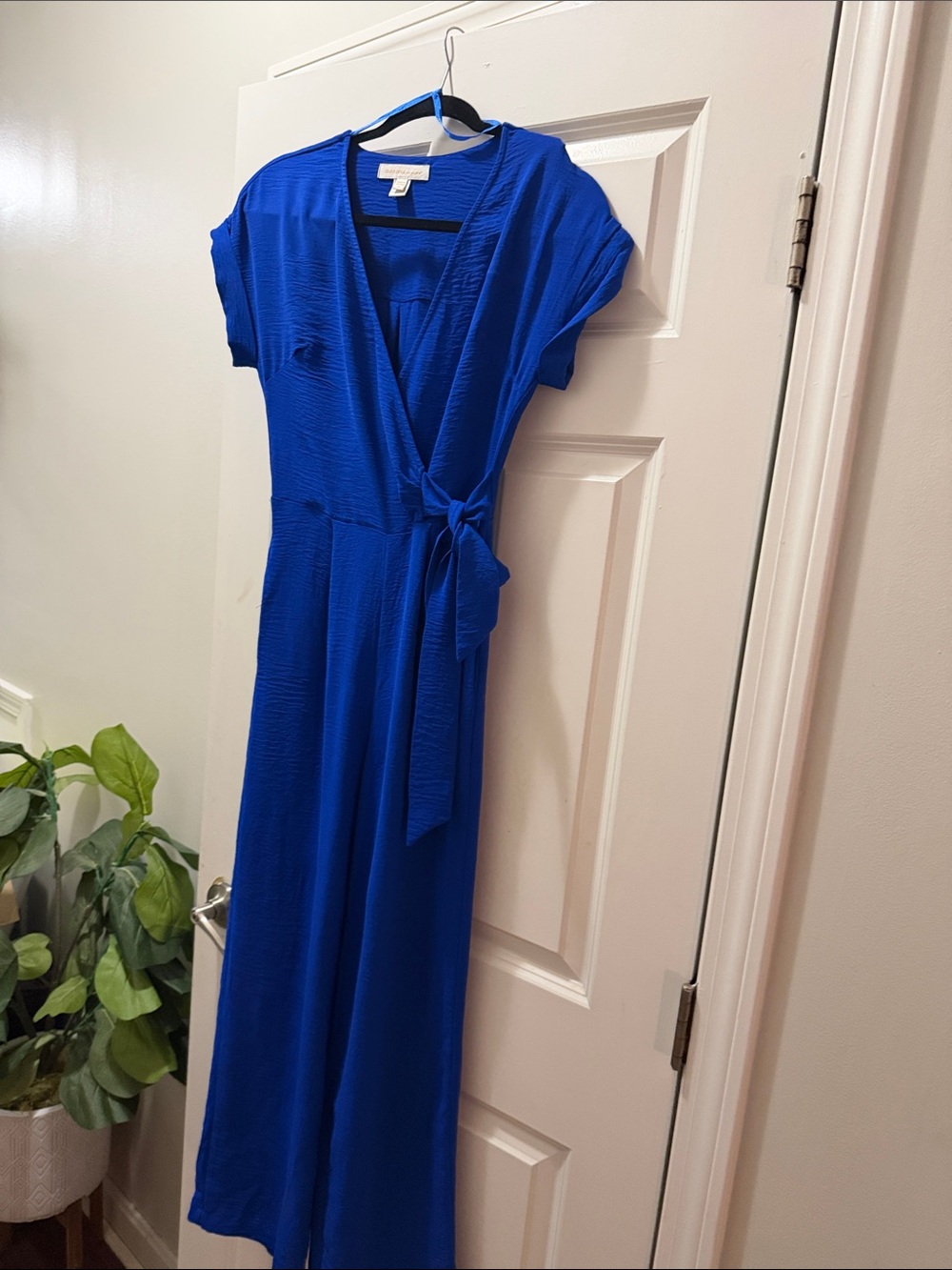 Bright Blue Wrap Jumpsuit Dress with Tie Waist